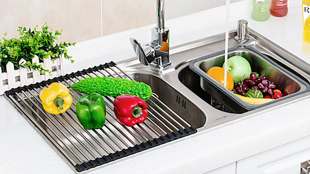 Veego Roll-Up Drying Rack Stainless Steel Folding Over Sink Dish Rack | $16 | Amazon | Use code TYK9EE7Q